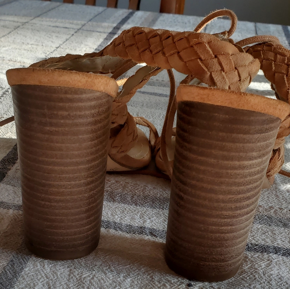 BCBG Tan Braided Leather Lorette Heels - Picture 2 of 8